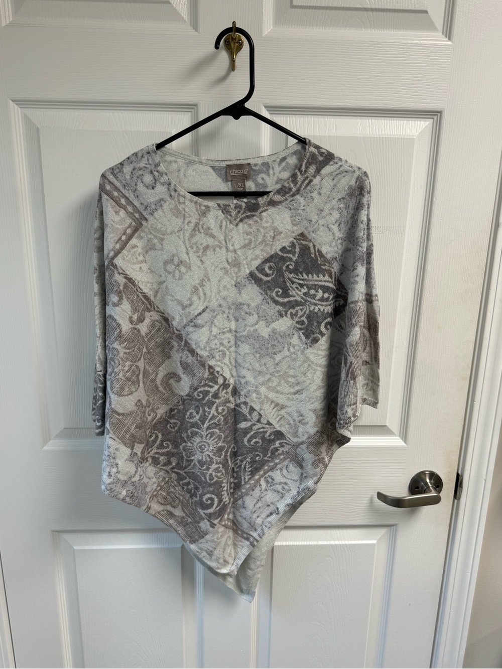 Chico's Gray & Cream Patterned Poncho Sweater